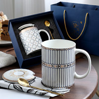 Mug Keramik Bone China dengan Tutup dan Sendok, Kotak Hadiah, Gaya Amerika, Mug Kopi, Desain Bunga Panggang Suhu Tinggi, Pola Kawat