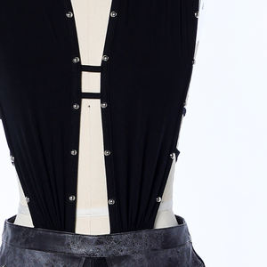 Custom Women's <strong>Clothing</strong> Lace up Front Open Backless Sexy Top and Beaded Leather Flare Pants Set Sexy Top and Pants 2 Pieces Set - Product Image 2