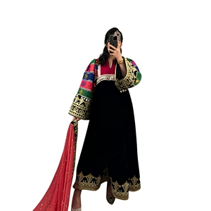 Vestido Tradicional Baluchi para Mujer, Vestidos Casuales de Terciopelo Negro con Bordado Intenso, Caftán Tribal Cultural, Vestido Largo de Lujo para Fiesta - Product Image 1