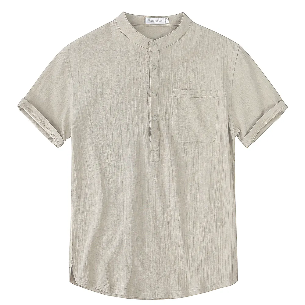 Custom OEM & ODM Casual Men's Button-Up Linen Short Sleeve Shirt with Chest Pocket Breathable Summer Wear