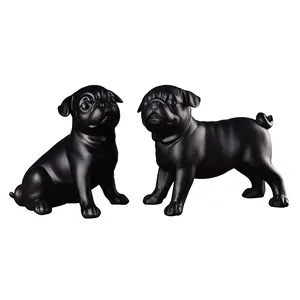 狗装饰黑色艺术树脂雕像哈巴狗