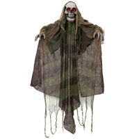 Décoration d'Halloween : squelette électrique, démon de la mort, fantôme suspendu, lumineux, avec effets sonores d'horreur, accessoires pour fête et maison hantée