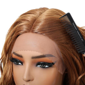 Peluca <span class=keywords><strong>de</strong></span> encaje frontal <span class=keywords><strong>con</strong></span> foto real HD, suave, resistente al calor, fibra futura, corto, ondulado, amarillo, naranja, forma <span class=keywords><strong>de</strong></span> T, <span class=keywords><strong>diadema</strong></span> <span class=keywords><strong>de</strong></span> encaje, estilo gorro cerrado - Product Image 2