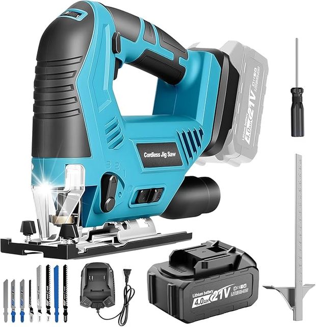 Cordless Jig Saw for 21V Max Battery Brushless Orbital Jigsaw 0-45 Bevel Cuts 3 Orbital Settings LED Light 2.2kW 1 Year