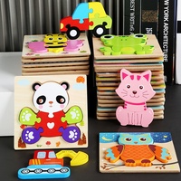 Puzzle 3D en bois pour enfants, jouet éducatif pour bébé, planche à emboîter avec animaux de dessin animé