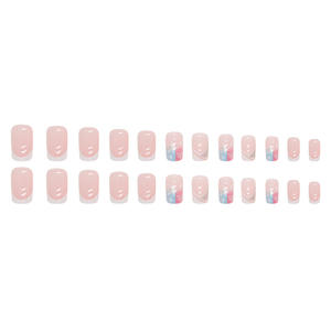 <span class=keywords><strong>Uñas</strong></span> postizas blancas de longitud media Manicura <span class=keywords><strong>francesa</strong></span> con diseño de estrella Puntas de <span class=keywords><strong>uñas</strong></span> postizas de doble tono azul y rosa Ombre - Product Image 2