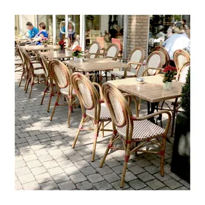 Мебель для французской загородной мебели, уличный обеденный стул для кафе, алюминиевый ротанг, терраса, ресторан, металлический водонепроницаемый, антикварный обеденный стол из дерева