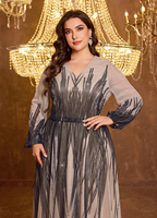 Robe de soirée élégante pour femmes grandes tailles, col en V, manches longues, ajustée, avec taille en maille scintillante, pour dîners et mariages