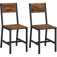 Chaise de salle à manger vintage OEM la moins chère en gros, chaise de cuisine rustique marron avec cadre en acier noir mat