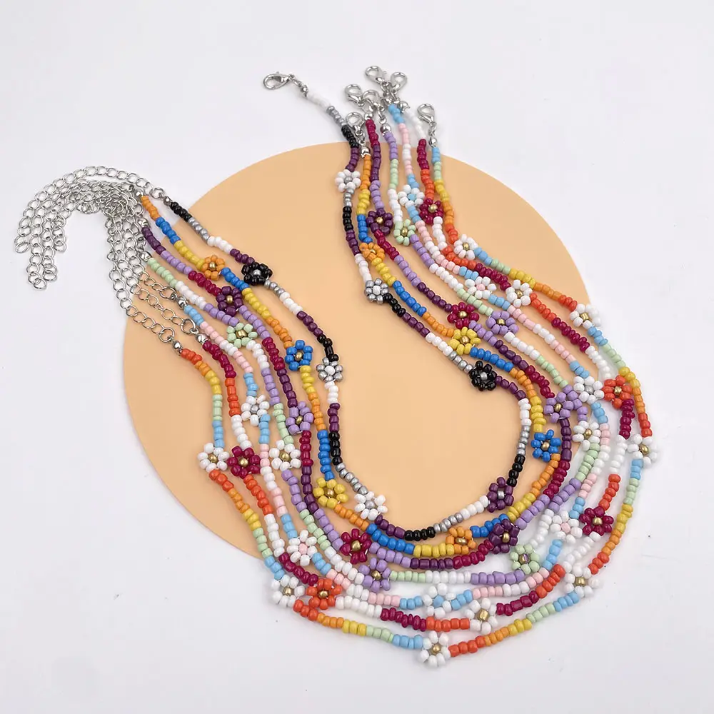 2022New Handmade Miyuki Beads Choker Necklace Rainbow Color Daisy Flower Seed Bead Boho Necklace Jewelry
