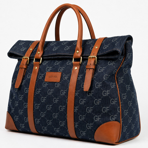 Sac de voyage en toile grande capacité avec garniture en cuir PU, design à enroulement, sac de week-end, sangle réglable, bagage décontracté - Product Image 4