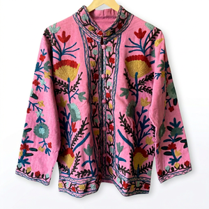 Manteau en coton pour femme grande taille, style bohème, broderie florale à la main, col mandarin, manches longues, vêtement d'extérieur décontracté pour le printemps - Product Image 1