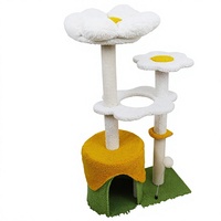 Tempat Tidur Kucing Minimalis Bentuk Bunga Terintegrasi dengan Tiang Garuk Sisal, Platform, dan Mainan Panjat untuk Kucing