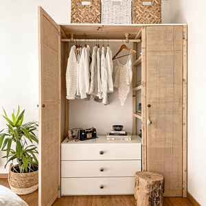 Armoire en bois moderne personnalisée BALOM, petit mobilier de chambre à coucher avec rangement multi-niveaux pour une organisation efficace - Product Image 4