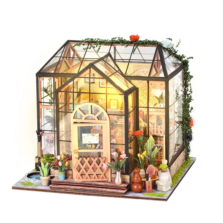 かわいい子供の自家製パズルミニ木製手作りアートドールハウスアセンブリヴィラキャッスルガールゲームハウスおもちゃの家セット
