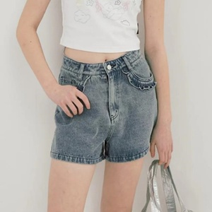 New Fashion Custom Logo Vintage Denim Shorts Casual Washed High Quality Denim Mini <b>Jeans</b> Women - Product Image 3