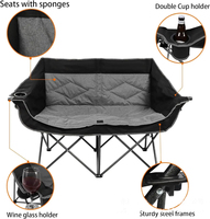Chaise de camping pliable robuste pour 2 personnes, siège rembourré portable avec porte-gobelets et sac de transport pour chaise de jardin extérieure