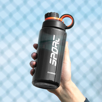Bouteille d'eau de sport pour homme, style gym, PC 1000 ml, avec couvercle à vis, étiquette personnalisée et poignée facile à transporter pour une utilisation en extérieur