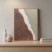 Peinture à l'huile abstraite moderne peinte à la main sur toile, lavable, avec cadre, texture épaisse, couleurs blanc et marron, taille personnalisable