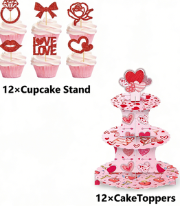 DAMAI Valentine's Day 3-Tier <b>Paper</b> Cake Stand <b>Cupcake</b> Wrappers & Toppers Dessert Table Decor Supplies for Romantic Party Decor - Product Image 1