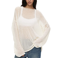 Printemps été mince Transparent col rond tricot dame t-shirt européen américain évider manches évasées tricoté chemise pour femmes