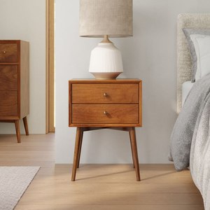 Nordic Wood <strong>Bedside</strong> <strong>Table</strong> <strong>Bedside</strong> Drawer <strong>Bedside</strong> Cabinet Nightstand Retro <strong>Teak</strong> Splayed Leg Two Drawer Bedroom End <strong>Table</strong> - Product Image 4