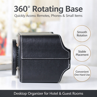 Porte-télécommande en cuir PU avec logo personnalisé |   360 °   Boîte de rangement de bureau multi-compartiments à base rotative pour hôtel, salon