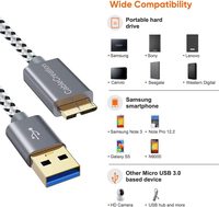 Kabel Charger Hard Drive Eksternal USB 3.0 Micro B Berlapis Nilon dengan Pelindung Anyaman untuk Transfer Data & Pengisian Daya Kamera & Laptop