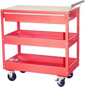 Carrello portautensili in metallo rosso con 1 cassetto portautensili a tre strati armadietto portautensili in legno logo di colore superiore economico personalizzato mobile semplice