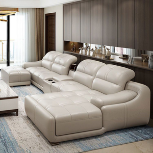 Juego de Sofás de Cuero en Forma de L, Moderno y de Lujo - Sofá Esquinero de Cuero Genuino Marrón para Sala de Estar, Villa u Hogar - Product Image 3