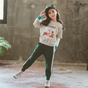 Vêtements en gros pour enfants, vêtements décontractés pour enfants, vêtements d'automne pour enfants, t-shirts à manches longues en dentelle, ensemble de 2 pièces, survêtement - Product Image 2