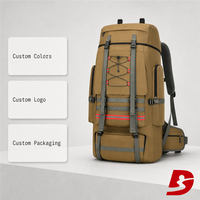 Sac à dos de randonnée 100L grande capacité, sac de voyage et de camping en plein air, sac à dos en nylon avec couvercle supérieur, cordons élastiques avant et poches latérales