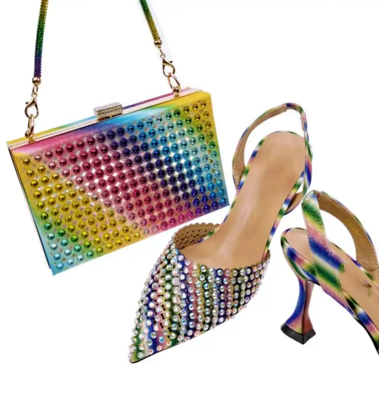 Nouveau sac italien 6 couleurs de haute qualité sacs assortis hauts chaussures de fête de mariage pour femmes chaussures assorties ensemble de sac pour femmes ensemble de chaussures de fête