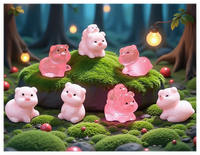 Vente en gros de jouets de collection d'animaux en vrac figurines de jardin miniatures en résine de micro-dessin animé 3D cochon artificiel rose brillant