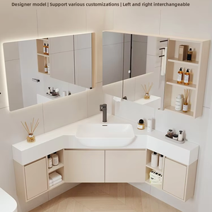 Conjunto de Muebles de Baño con Espejo Inteligente Multicapa de Madera Maciza Anran para Apartamentos Pequeños, Diseño Triangular Integrado en Esquina, Lavabo - Product Image 2