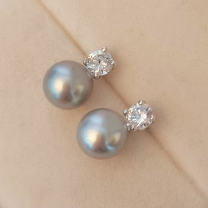 Boucles d'oreilles princesse simples et brillantes AAAA perle d'eau douce 925 pain rond avec gemme CZ transparente - Product Image 5