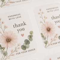 Lot de 9 autocollants floraux de remerciement en gros, motif botanique aquarelle, texte et logo personnalisés, pour emballage de petites entreprises, MOQ 100