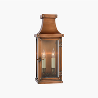 Lanterne murale extérieure vintage en cuivre YH à 2 lumières, applique murale en laiton massif riveté, lumière murale extérieure en verre transparent pour porche