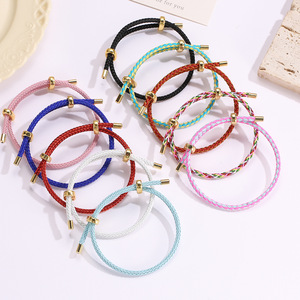 18K Gold 8 Shaped Unisex Stainless Steel BANGLES Trendy Colorful Cable Wire Braided <b>Rope</b> Diamond Pearl Main Stones - Product Image 1