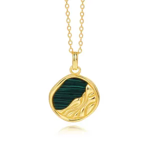 Bijoux de pierres précieuses à la mode 2024 en argent sterling 925 or 18 carats pièce ronde demi-gemme collier de malachite pour les femmes