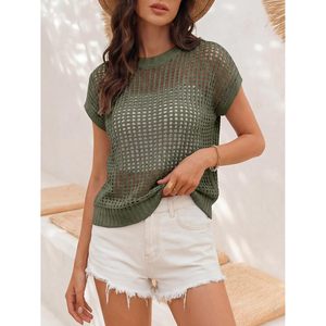 FOXA Haut en tricot à manches courtes en crochet pour femme, respirant, pour le printemps et l'été, vêtements de plage - Product Image 4