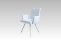 Nouvelle tendance, style nordique, chaise de salle à manger avec accoudoirs, revêtement en tissu, couleur blanche, pieds en métal avec revêtement en poudre