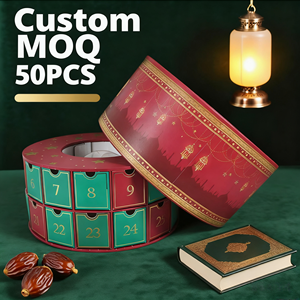 Calendario dell'Avvento Cilindrico Personalizzato con 30 Cassetti e Cupola di Cristallo, Scatola Regalo per il Conto alla Rovescia di Ramadan e Eid Mubarak a Forma di Moschea, Fornitura di Fabbrica con Neve Natalizia - Product Image 1