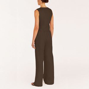 Women's Sleeveless Tops and Wide Leg Two Piece <b>Set</b> V-Neck Solid Color <b>Blazer</b> <b>Set</b> Loose Fit Casual Spring Summer Outfit - Product Image 4