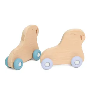 Best Baby Toys Food Grade Silicone BPA Free Walrus Style Wooden Car Toys All Ages Kids Educational Toys For Wholesale