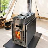 Poêle à sauna au bois portable pour l'extérieur, chauffage de camping, construction en acier carbone à double paroi avec kit de cheminée longue