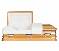 Ataúd de Acero Sólido Estilo Americano con Acabado Dorado para Adultos, con Asas Decorativas e Interior de Terciopelo