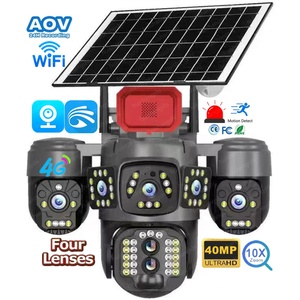 Caméras de surveillance solaires sans fil V380pro à quatre objectifs AOV Wifi 4G avec carte SIM IP HD PTZ CCTV pour extérieur - Product Image 1