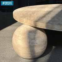 Luxe Wabi-sabl Style Grande Table Basse Moderne Ronde Beige Travertin Avec Socle Bas pour Salon Villa Hôtel Décor