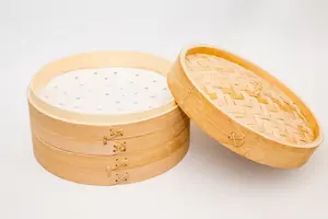 Custom Logo Printed Eco Friendly Classic Style Traditional Food Premium Home Mini Bamboo Steamer Basket Set